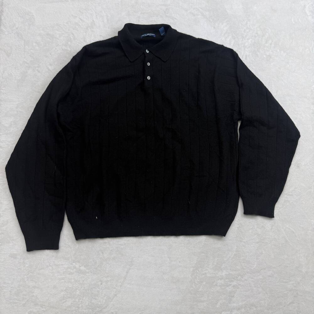 John Ashford Men's Black Sweater Size XXL 100% Cashmere Long Sleeve Polo Knit